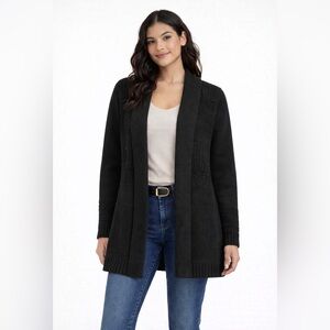 Rafaella Women's Black Knit Open Front Cardigan Sweater Cable-Knit Front Size XL